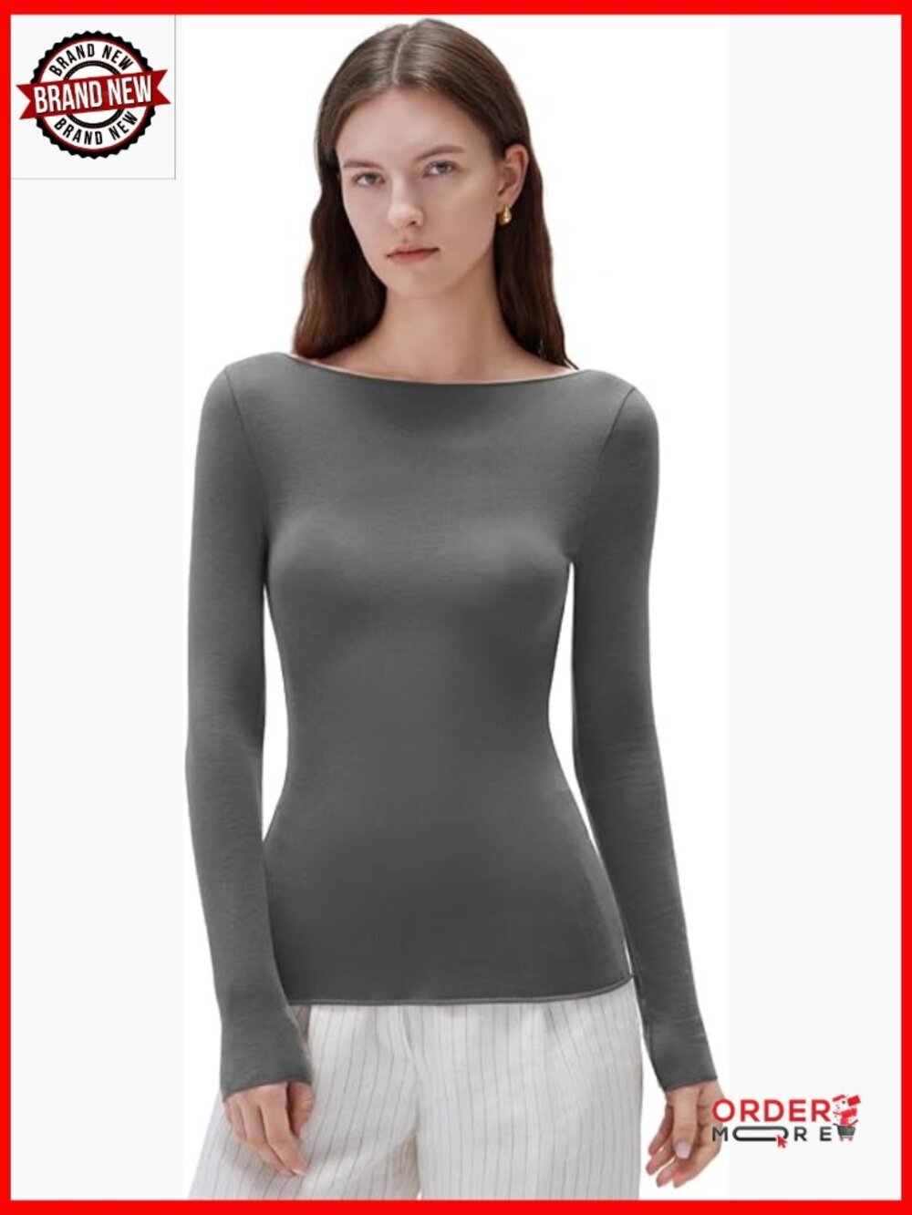 Cloud Cashmere Boat Neck Long Sleeve Fitted Knit Top